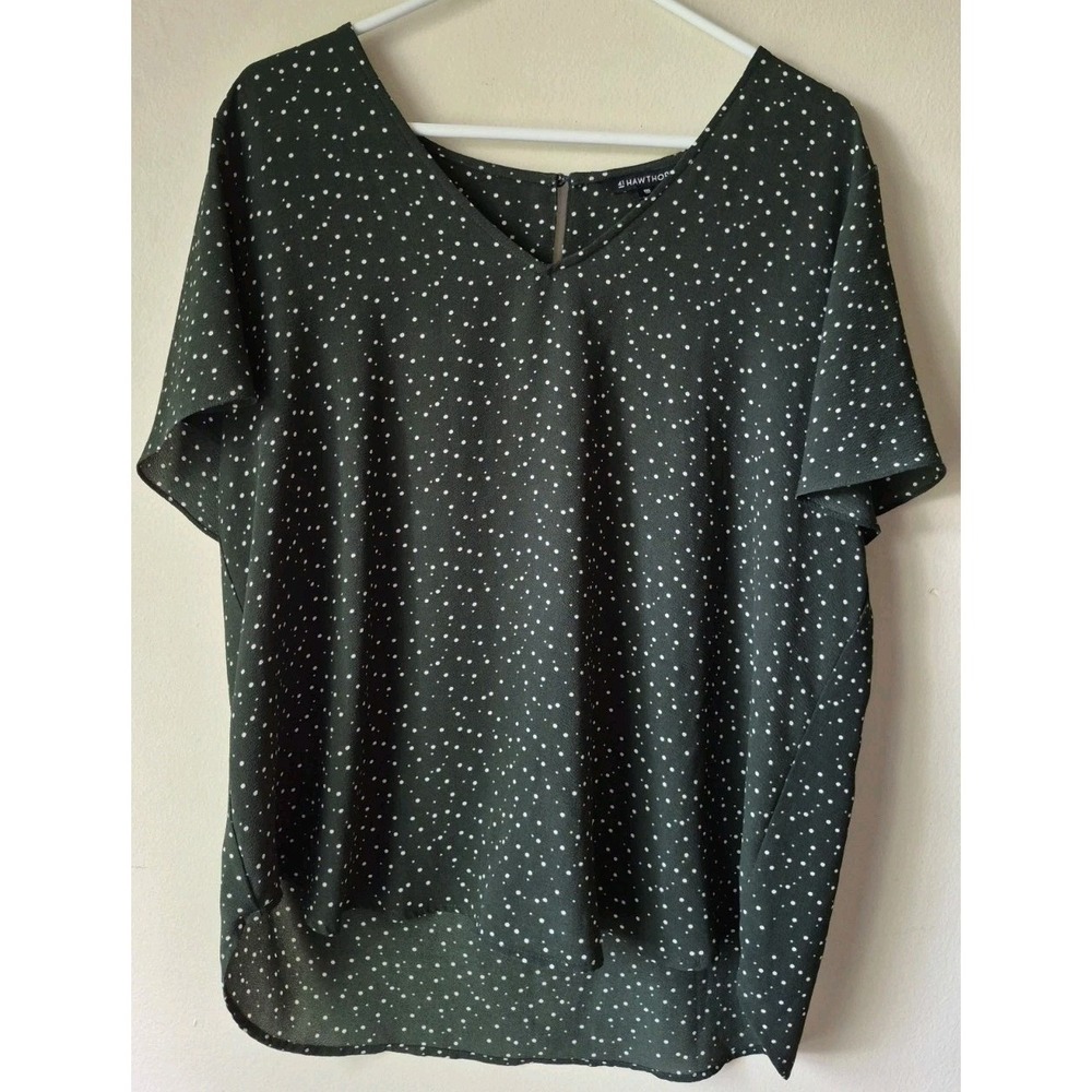 41 Hawthorn Women's Hunter Green/White Cap Sleeve Top Keyhole Back Button XXL